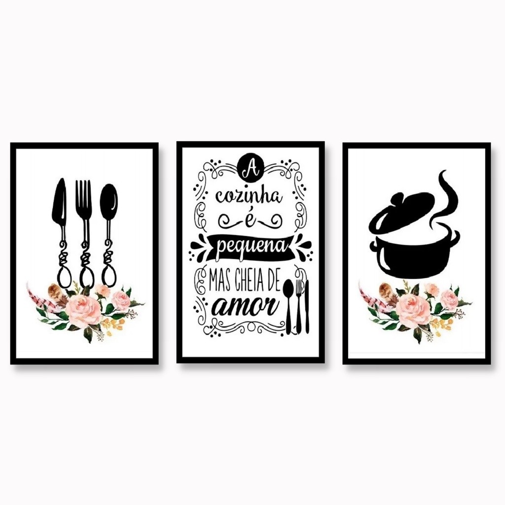 Kit 3 Quadros Decorativos Placas Cozinha Restaurante Gourmet Decoração de parede para sala de estar e quarto