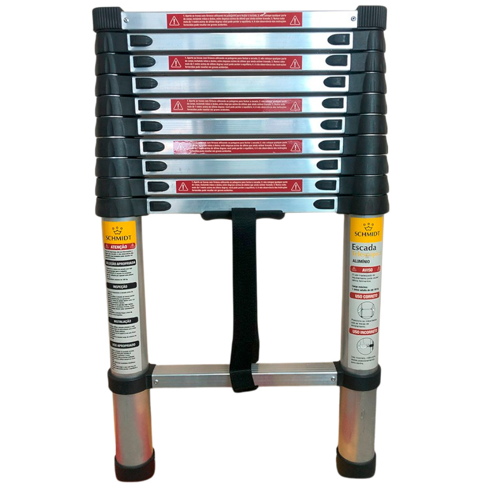 Escada Telescópica Schmidt 1x11 feita de Alumínio com Travas Individuais e Sapatas Antiderrapantes em Oferta na Shopee