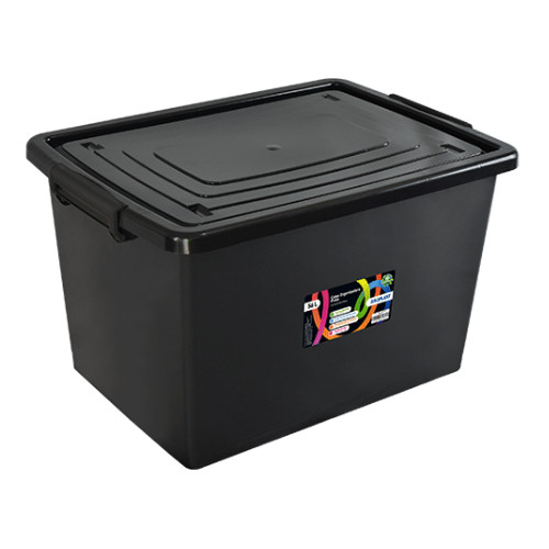 Caixa Organizadora 56 Litros C/ Tampa E Trava Preta Oferta cor:preto