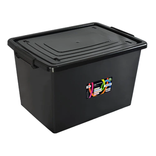 Caixa Organizadora 56 Litros C/ Tampa E Trava Preta Oferta cor:preto
