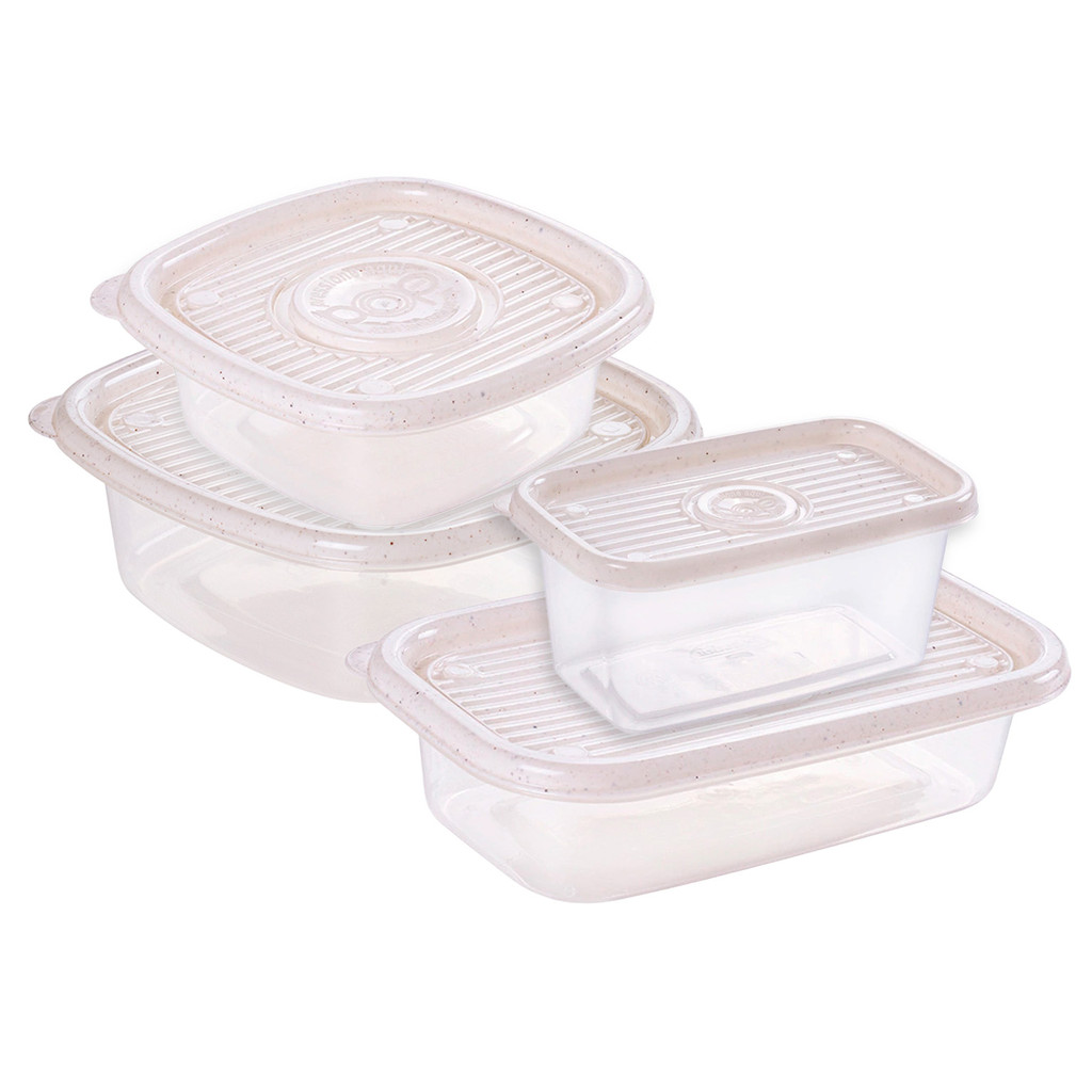 Kit com 4 Potes Plasútil Plástico c/ Tampa – Livre de BPA, Micro-ondas, Freezer e Lava-Louças – Transparente