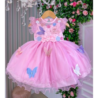 Vestido festa infantil luxo princesa rosa bebe jardim encatado 1 a 3 anos em Oferta na Shopee