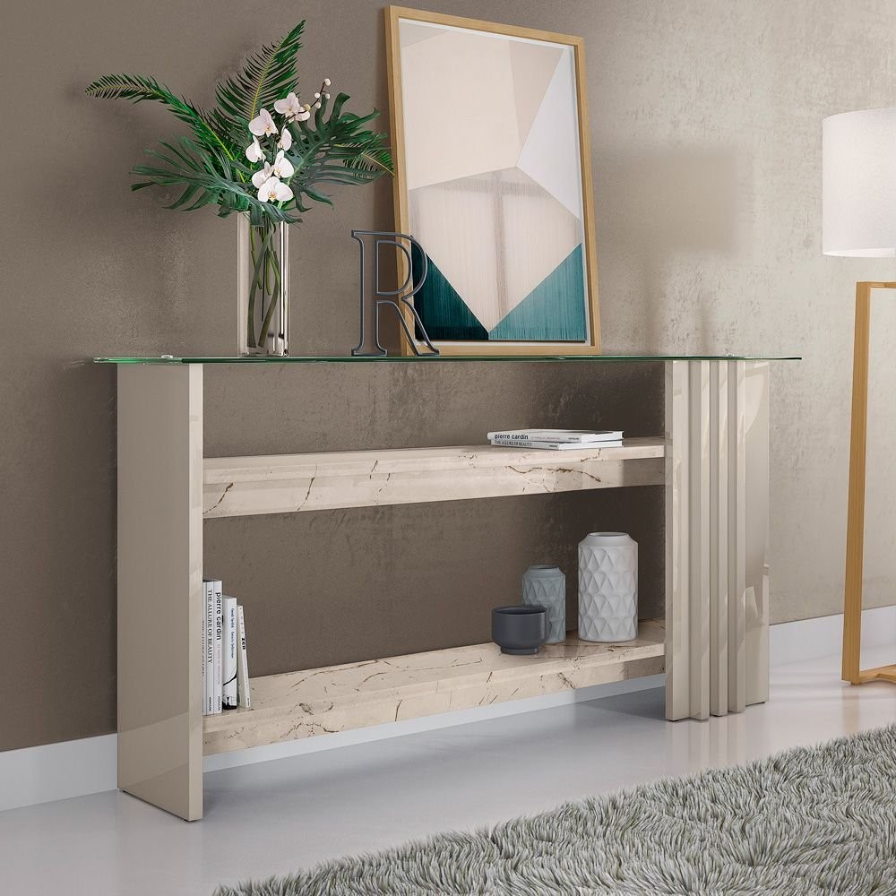 Aparador 150cm 2 Prateleiras Frizz  Calacata/Offwhite - Home & Living