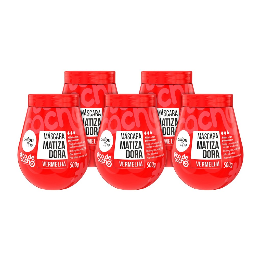 Kit com 5 máscara de hidratação Matizadora #todecacho Vermelhão do Poder Salon Line 500g - Beauty