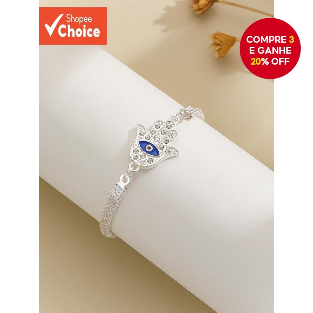 Pulseira De Cristal De Mau Olhado De Prata De 1 Peça Para Mulheres
