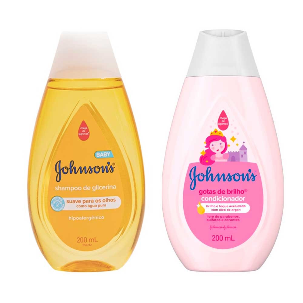 Kit Shampoo Johnson's Baby 200ml e Condicionador Johnson's Gotas de Brilho 200ml - Mom & Baby