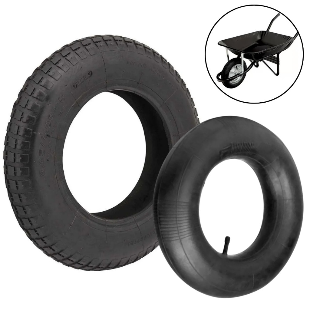Kit Pneu 3.25-8 + Câmara de Ar com Bico Grosso TR-13 – Carrinho de Mão / Carriola – Alta Resistência p/ Obra e Carga em Oferta na Shopee