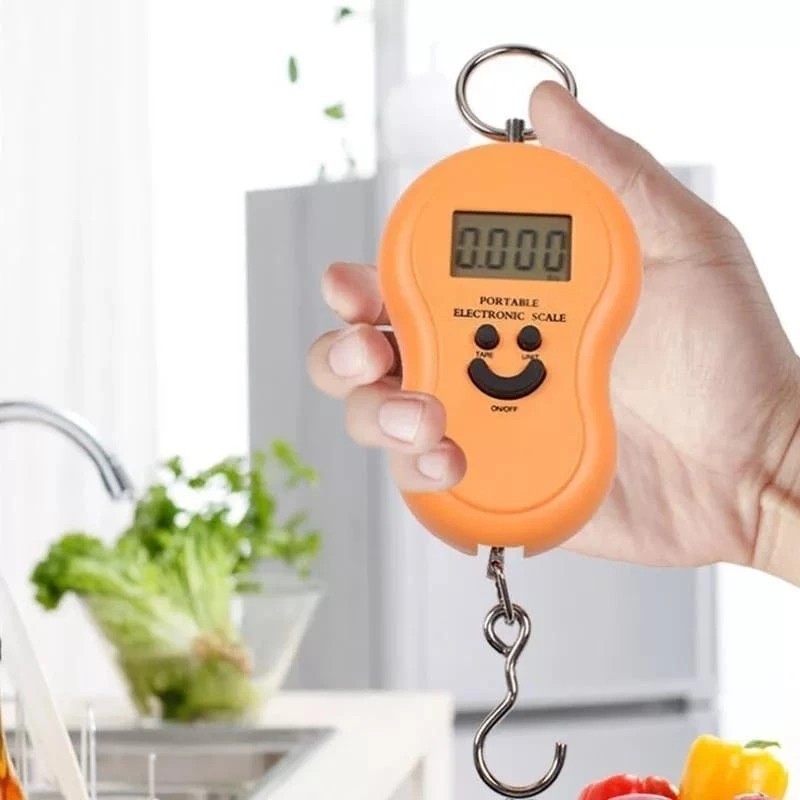 Balança Digital Portátil Gancho 50kg LCD Precisa Pesca Mala Viagem Plástico Metal Sortido Compacta