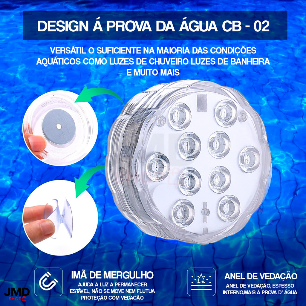 Luz Led Piscina Copo Colorida Controle Ventosa Prova D' Agua