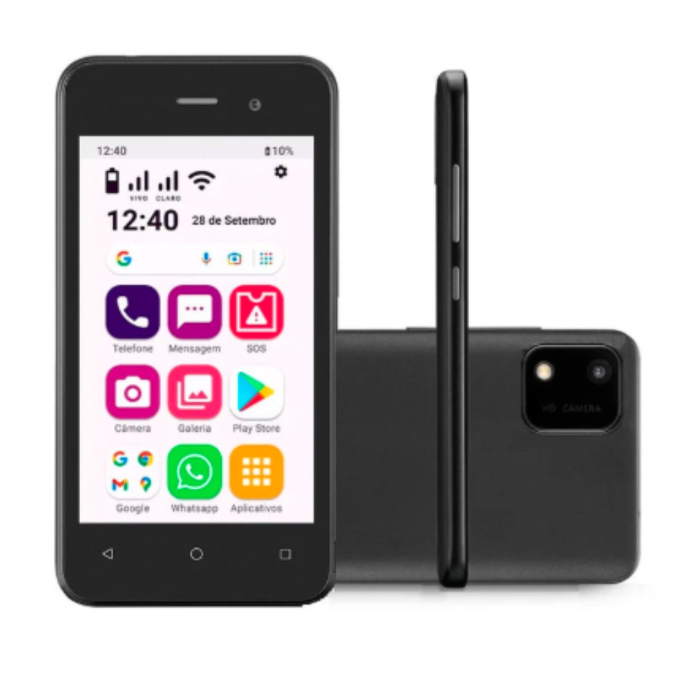 CELULAR DO IDOSO MULTI OB055 32GB 3G WIFI TELA 4 PRETO