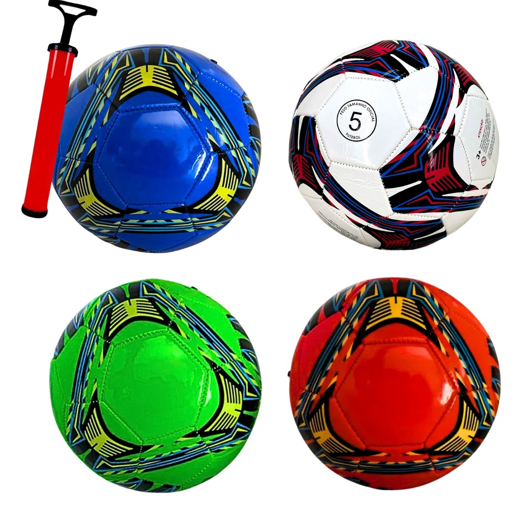 kit 4 Bola De Futebol Campo Couro sintetico brinquedo infantil para criança n°5 com bomba de encher