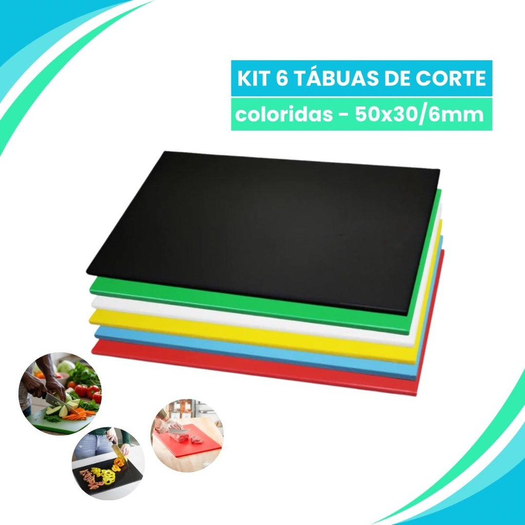 Kit Com 6 Tabuas De Carne 50x30 6mm Corte Profissional Cozinha Anvisa Carnes Legumes