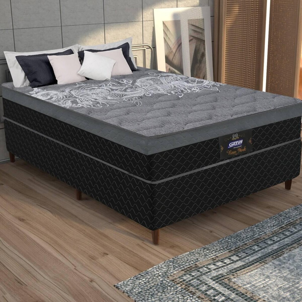 Cama Box Conjugado Casal com Colchão (138x65x188) New York HF Gazin CR35364 Preto
