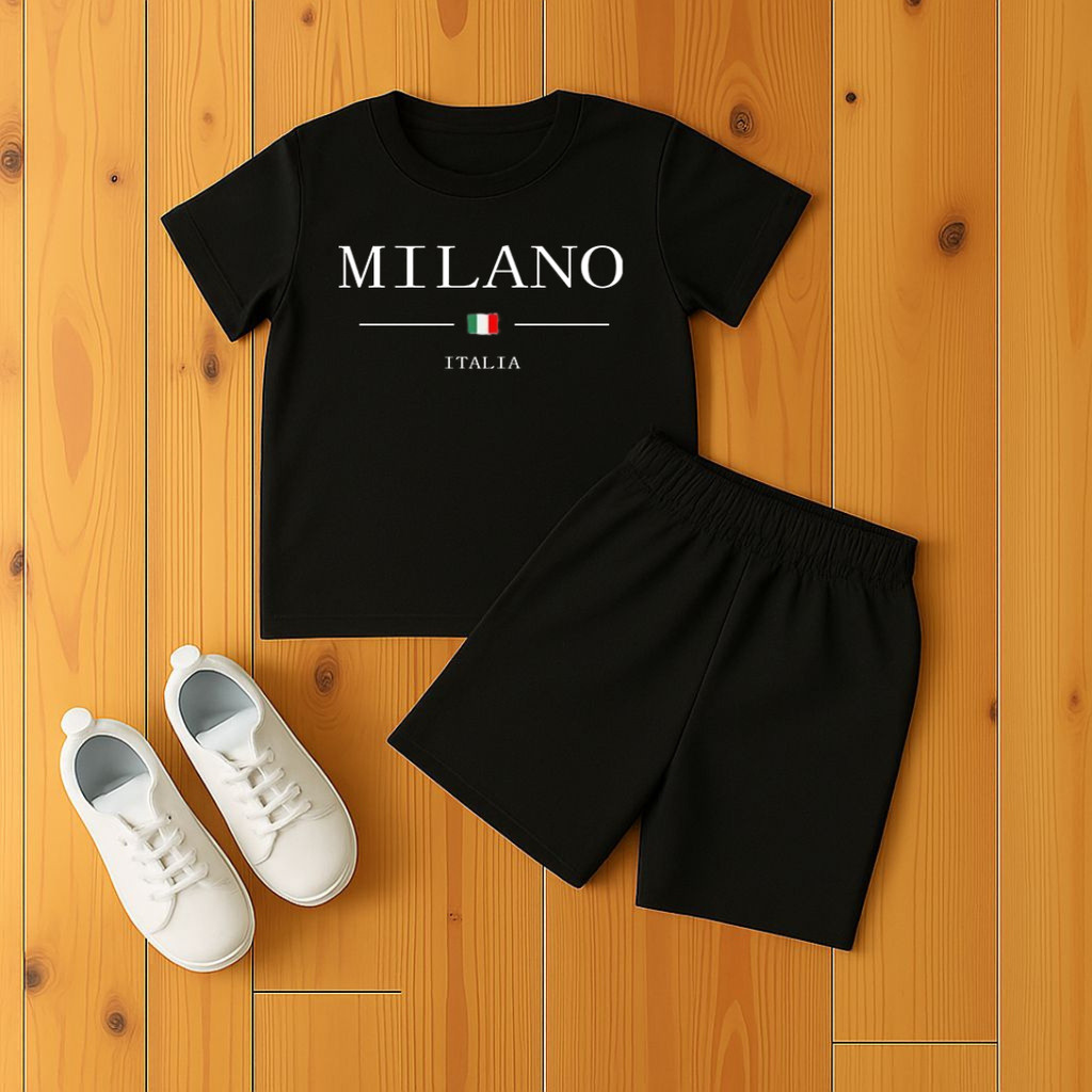 Conjunto  Bermuda Moletinho e Camiseta Algodão para Crianças Estampado Milano
