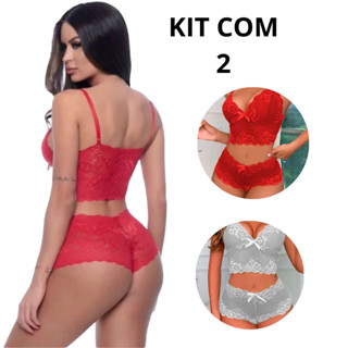 Kit Conjunto Lingerie Renda Espera Marido Lingerie Cropped Sutiã Sem Bojo em Oferta na Shopee