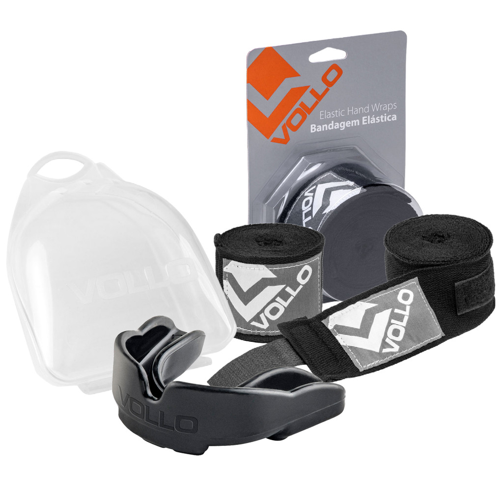 Kit Bandagem Elástica Preta + Protetor Bucal Boxe Vollo em Oferta na Shopee