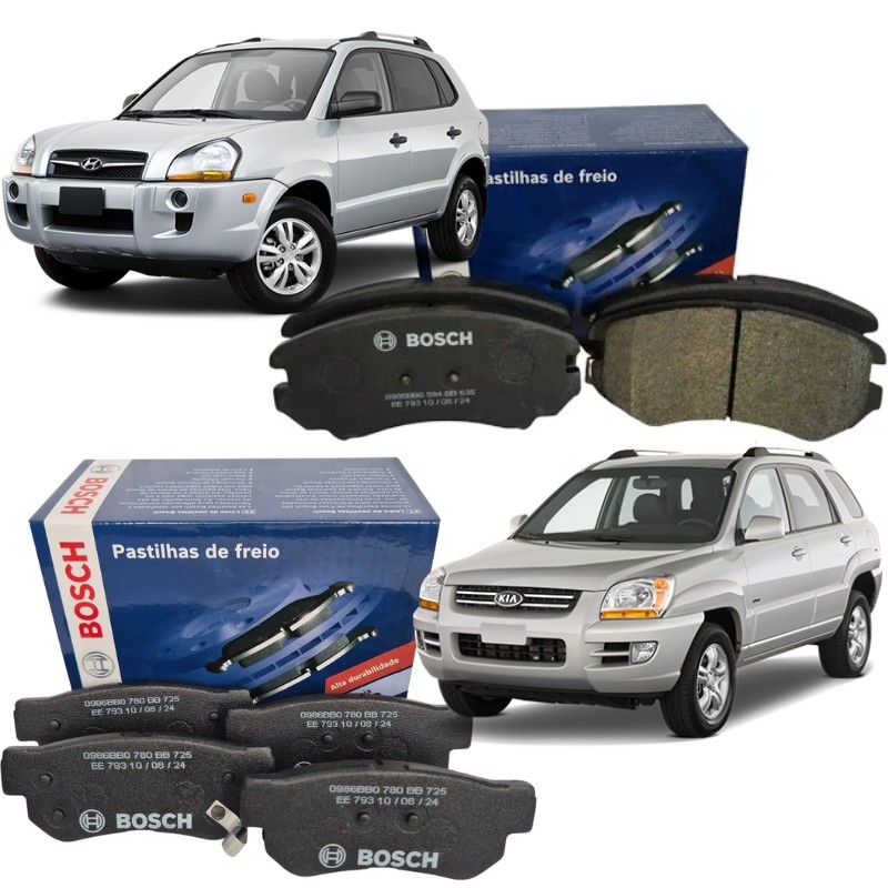 Kit Pastilha de Freio Tucson Sportage 2.0 2.7 2004 2005 2006 2007 a 2014 Dianteira e Traseira Bosch
