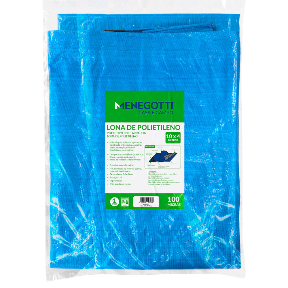 Lona 10x4 Metros Polietileno Menegotti 100 Micras Proteção UV Impermeável Carga Cobertura e Obra