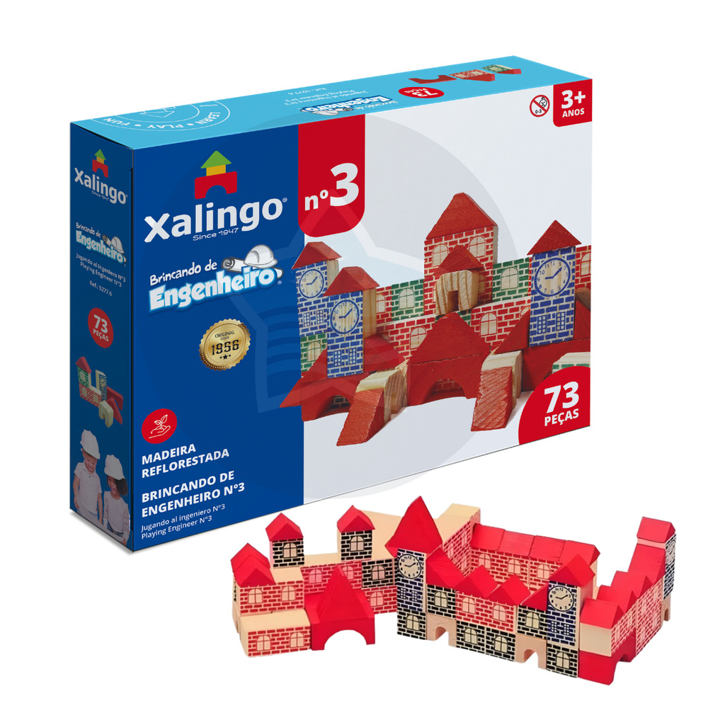 Blocos De Madeira Jogo Educativo Brincando De Engenheiro Montar Madeira Colorido 73 Peças Xalingo