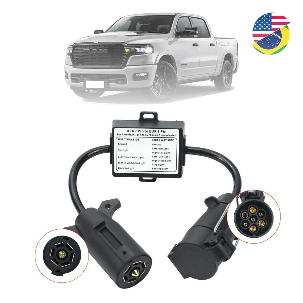 Tomada Engate Reboque Dodge RAM 2012 A 2025 7 Polos Adaptador Padrão Americano Brasileiro Carretinha