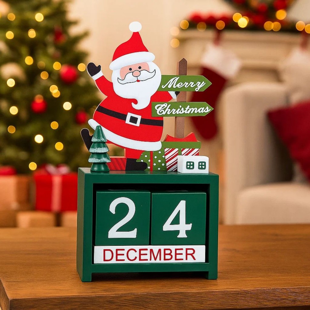 Calendário Permanente em Madeira Natalino 15x8cm - Vencedor