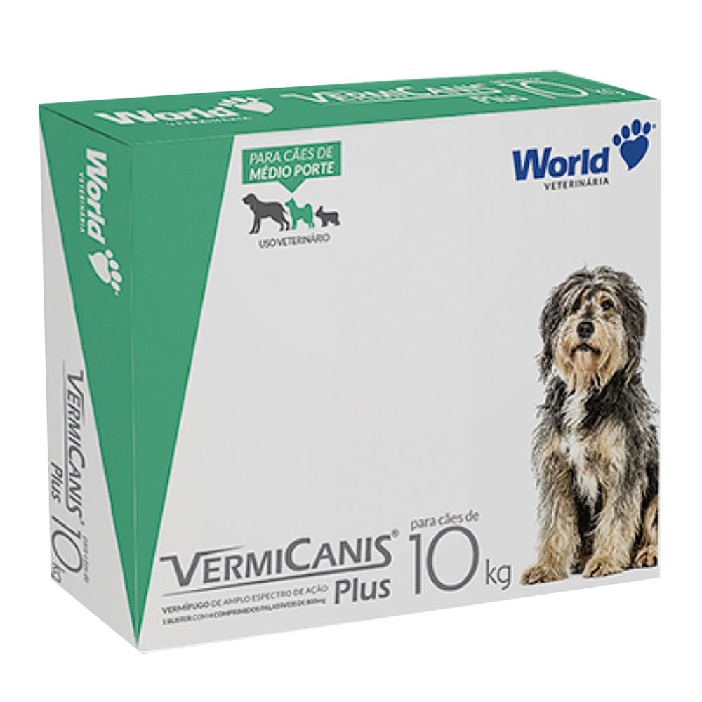 VermiCanis Plus Vermífugo para Cães de 10Kg Médio Porte com 4 Comprimidos Palatáveis - Pets
