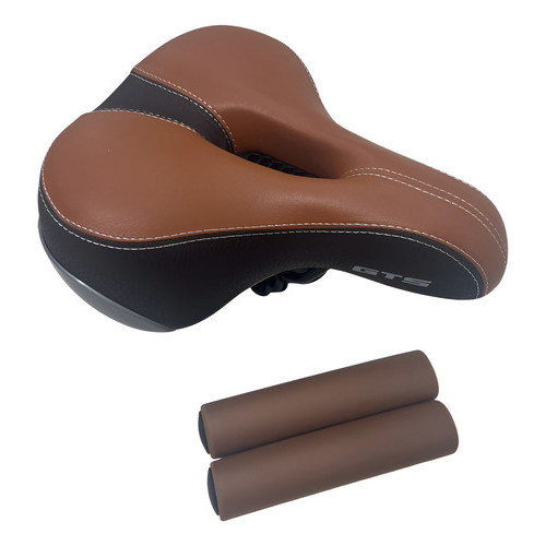 Kit Selim Banco Gts Confort Bike Marrom + Manoplas Marrom