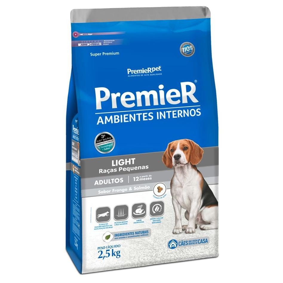 Ração Premier Ambientes Internos Light Cães Adultos Pequenos 2,5kg em Oferta na Shopee