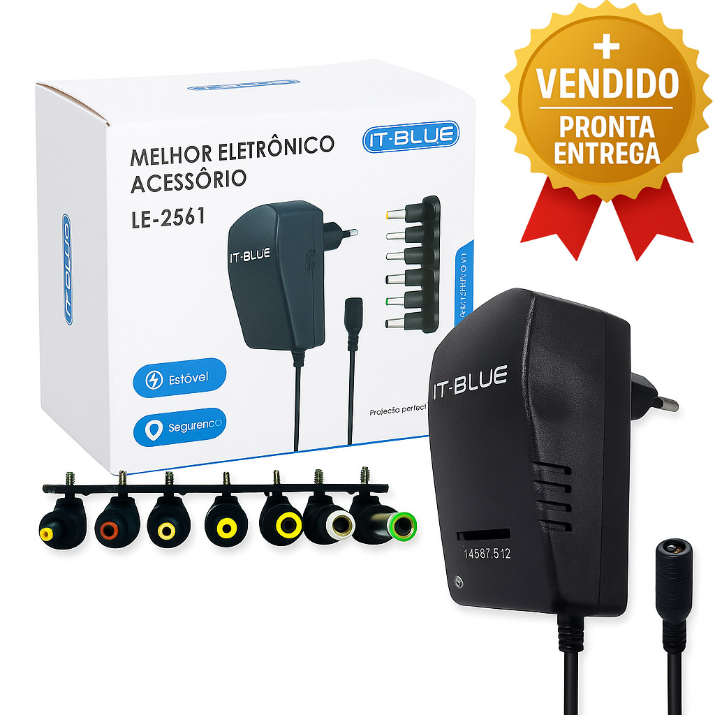 Carregador Fonte Universal Bivolt IT-Blue com 8 Pontas Adaptadoras e Ajuste de Voltagem