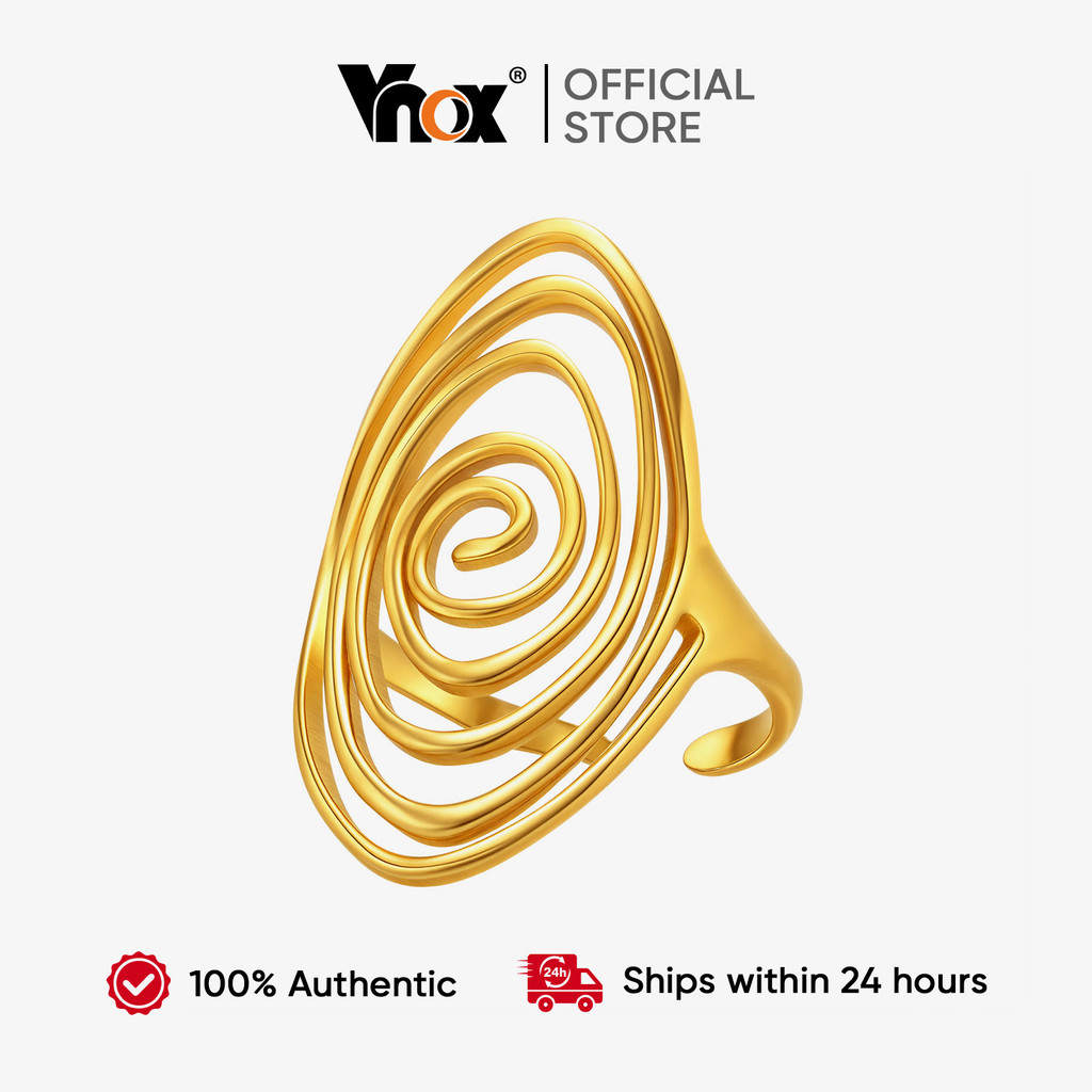 Vnox Feminino Robusto Geométrico Espiral Aberto Anel Ajustável , Aço Inoxidável Impermeável Senhoras Festa Jóias em Oferta na Shopee