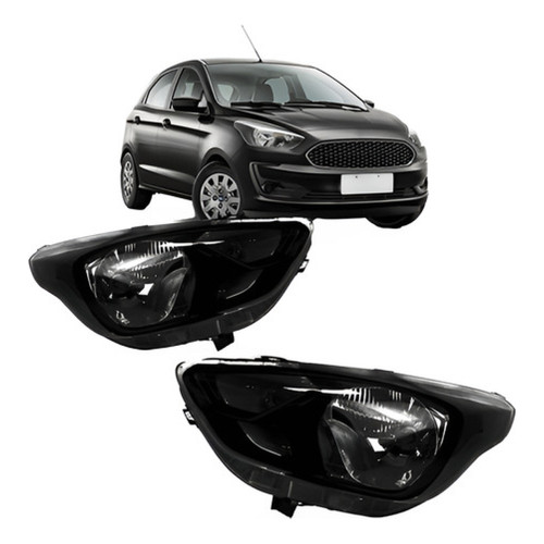 Par Farol Ford Ka 2019 2020 Máscara Negra Manual C/ Garanti