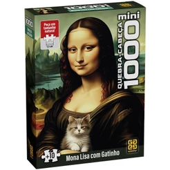 Mini Quebra-cabeça 1000 peças Mona Lisa com Gatinho