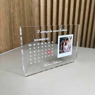 Placa Acrílico Casal com Foto e Calendário Personalizada Moderna com ou sem led em Oferta na Shopee