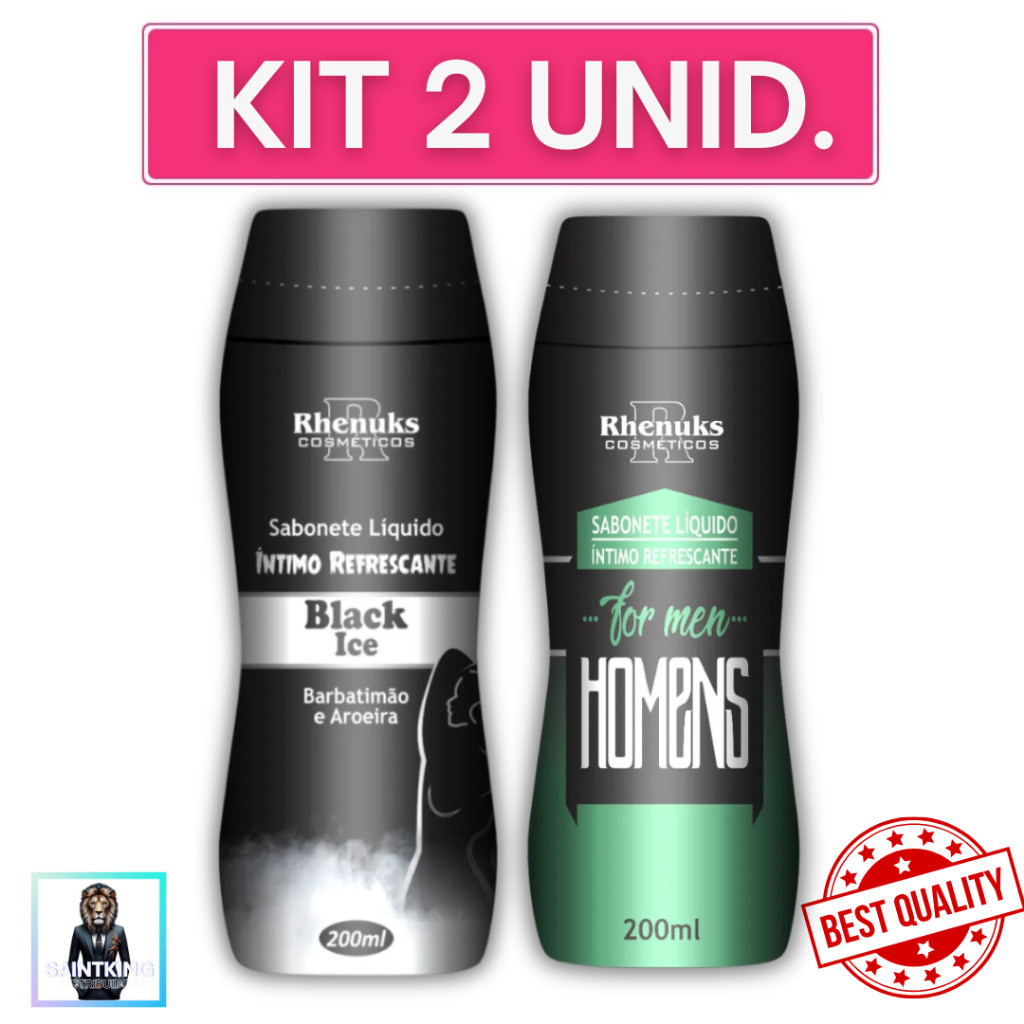 Kit 2 Sabonetes Íntimo Masculino 200ML ( 1 Black ICE e 1 For Mens) - Rhenuks Cosméticos