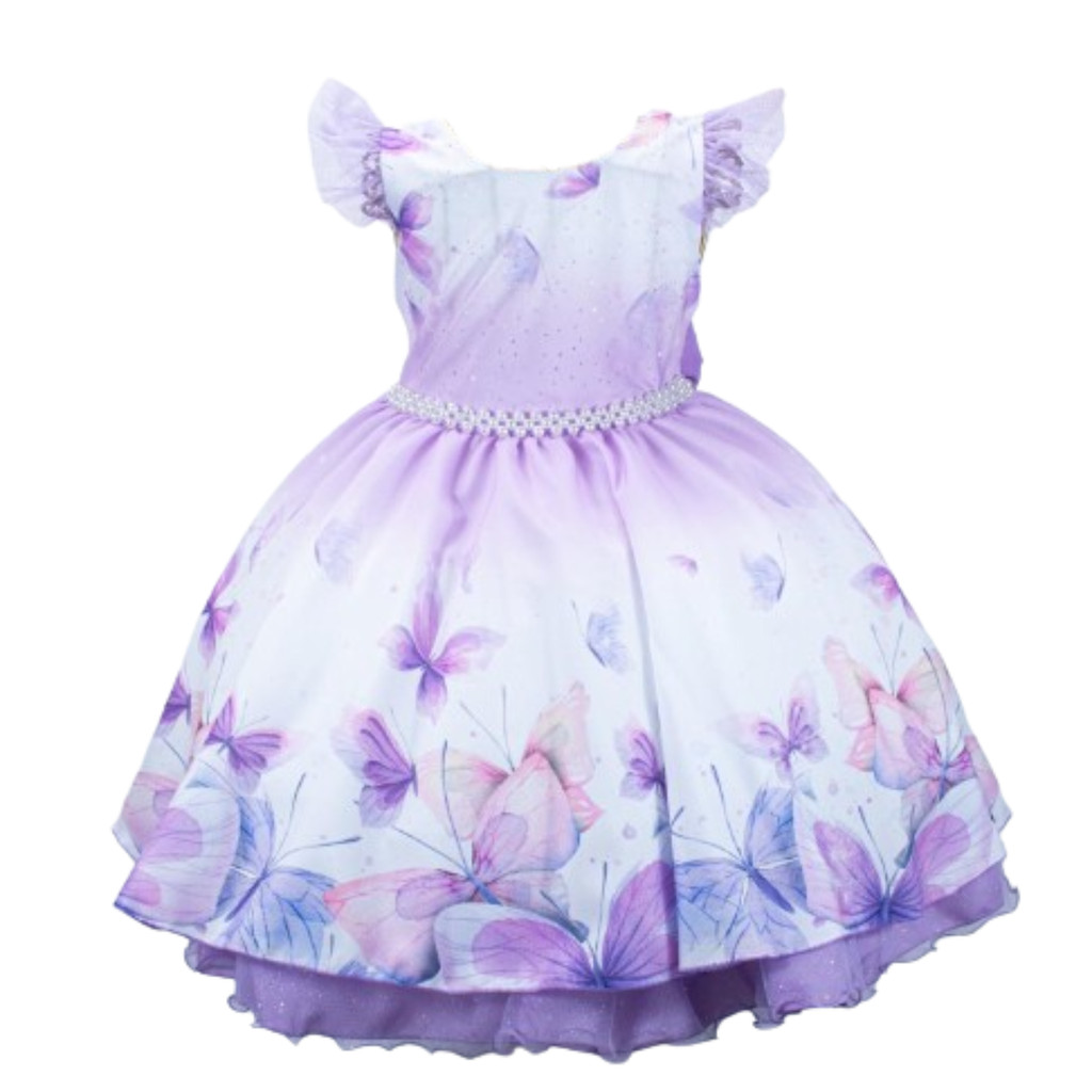 Vestido Florista Borboleta Lilás Casamento Aniversário com Lacinho 5153