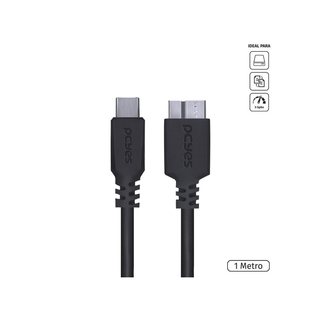 Cabo Para Hd Externo Usb Tipo C Para Micro Usb B 3.0 1 Metro Preto - P3ucmbp-1