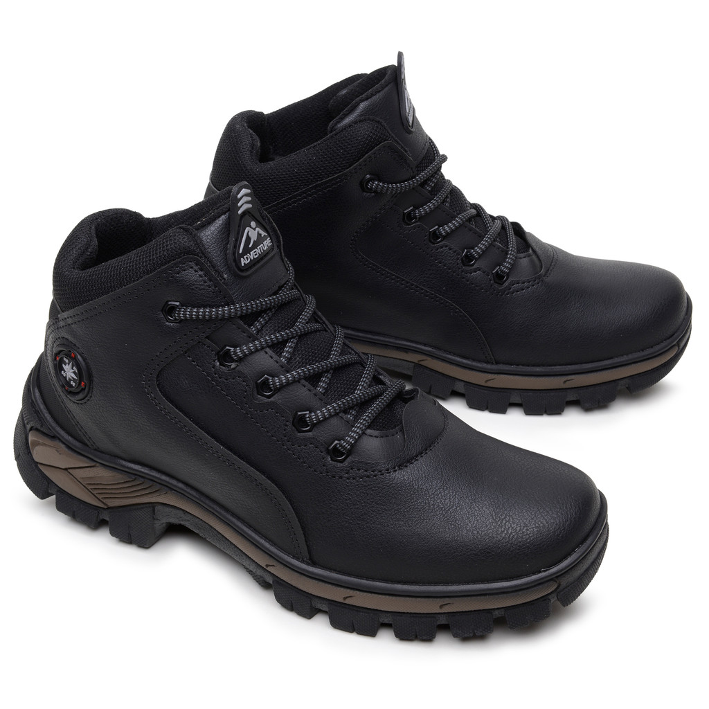 Bota Masculina Preta Cano Curto Antiderrapante Confortável Casual Trabalho Aventura Moda Masculina