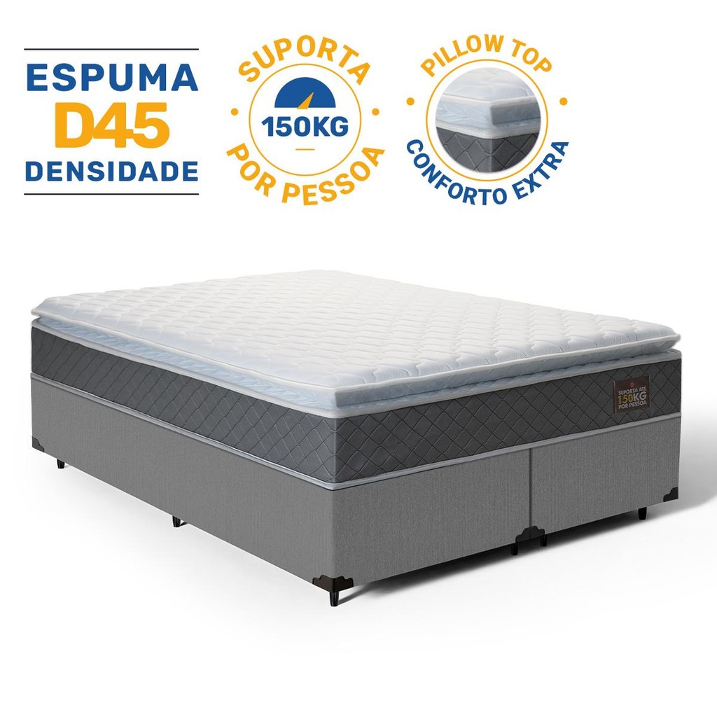 Cama Box com Colchão de Espuma D45 Pillow Top Fort Comfort King 193cm em Oferta na Shopee