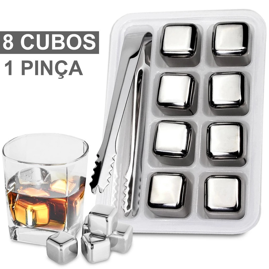 Kit 4/6/8 Cubos de gelo Com Pegador Aço inoxidável  reutilizáveis para Bebidas Drinks em Oferta na Shopee