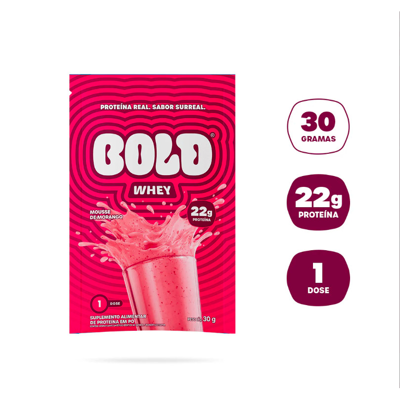 Bold Whey Protein Sachê 30g  Mousse de Morango – Suplemento Proteico Original em Oferta na Shopee