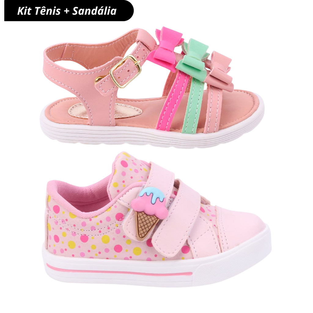 Kit 2 Pares Tênis e Sandália Infantil Feminina FanClub - Rosa e Nude/Multicolorido em Oferta na Shopee