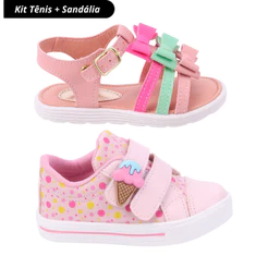 Kit 2 Pares Tênis e Sandália Infantil Feminina Bee Happy - Rosa e Nude/Multicolorido