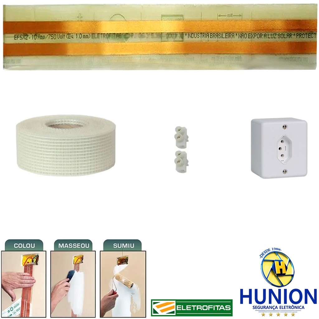 02mts Eletrofita 2 Pistas 10A + 02mts Tela + 2 Conector 10A + 1 Tomada Sobrepor 10A