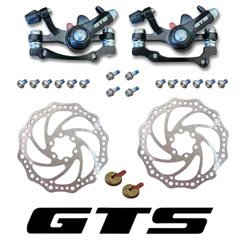 Kit Freio A Disco Completo GTS Mecanico Bike Dianteiro e Traseiro Pinças + Discos + Pastilhas