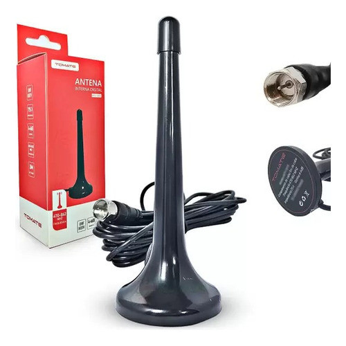 Antena Digital Interna TV Tomate HDTV UHF VHF Interna Premium 3m Cabo Base Imã Alta Definição