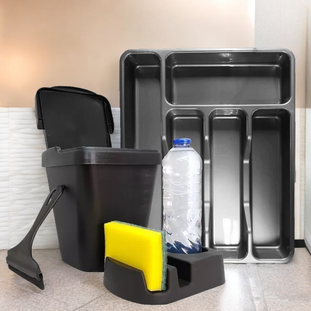 Kit Pia Porta Detergente/Rodo de Pia/Lixeira/Porta Talher Area Gourmet Conjunto Pia em Oferta na Shopee