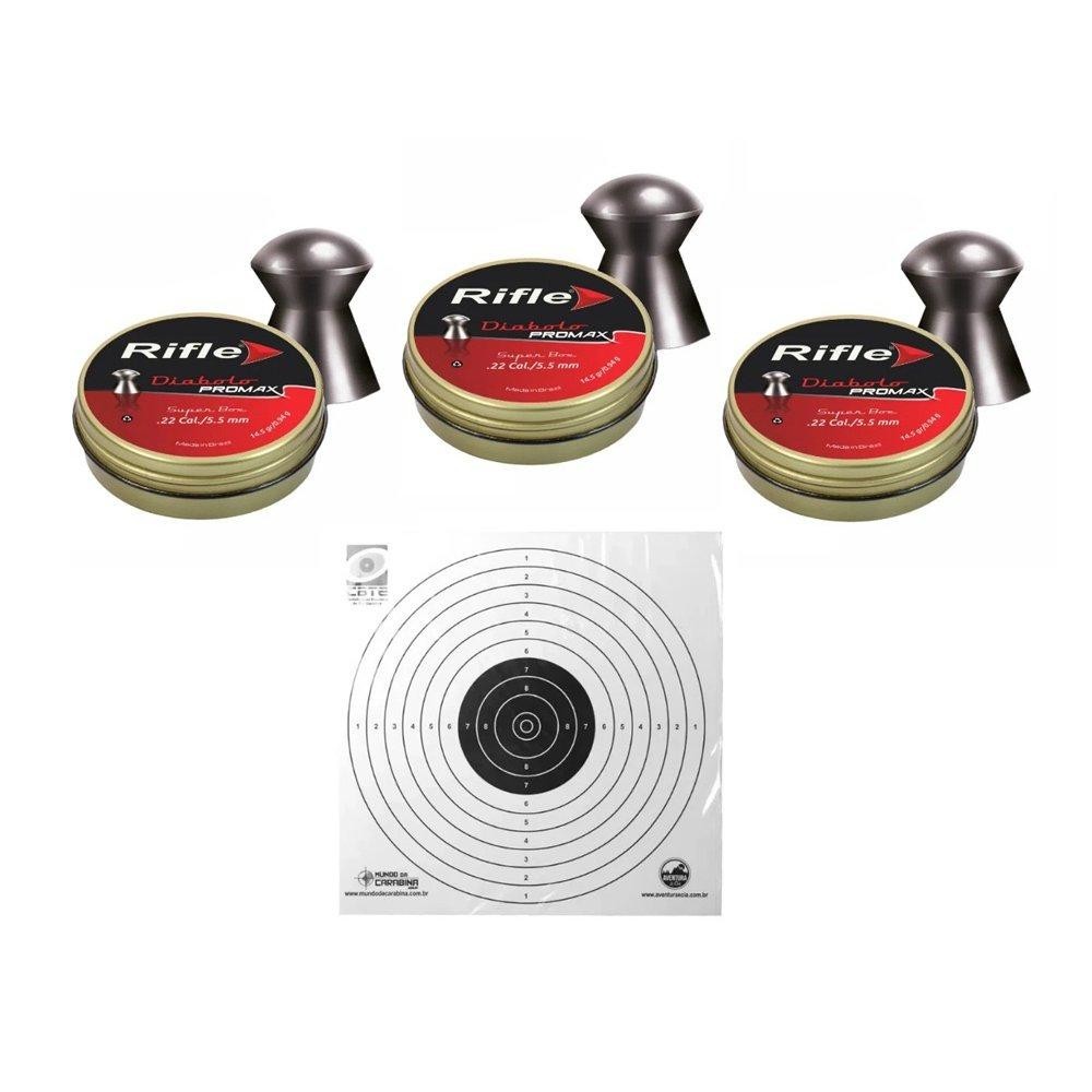 Kit 3 Latas De Chumbinho Rifle Diabolo Promax 5,5mm c/125 unidadades Cada + Alvos em Oferta na Shopee