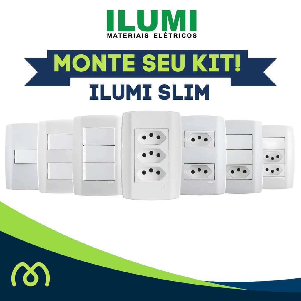 Tomada Interruptor Apagador Simples Paralelo Placa Cega Ilumi Slim 4x2 10A 20A Monobloco