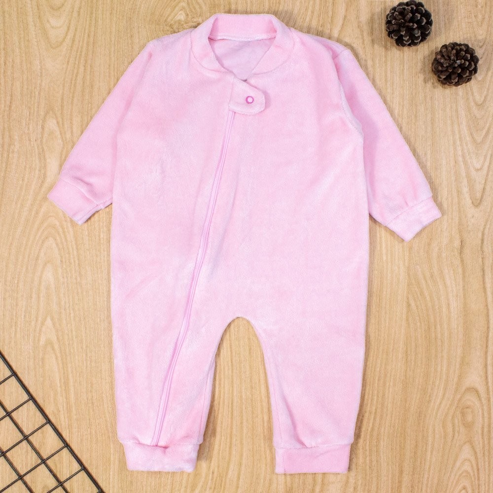 Macacão Longo Zíper Em Plush Básico Para Bebê Rosa