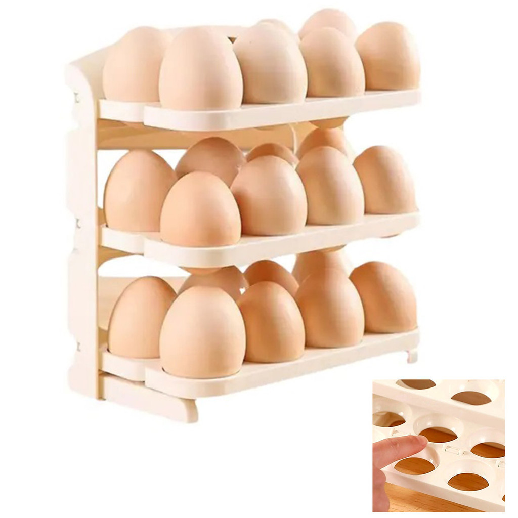 Suporte Porta Ovos 24 Ovos Organizador 3 Andares Geladeira Guarda Ovo Bancada Mesa Armario Cozinha Dobravel Resistente Armazenamento